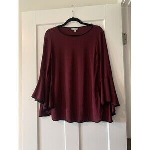 Sam & Jess Women's Mulberry Burgundy Crew Neck 3/4 Bell Sleeves Top Size Med